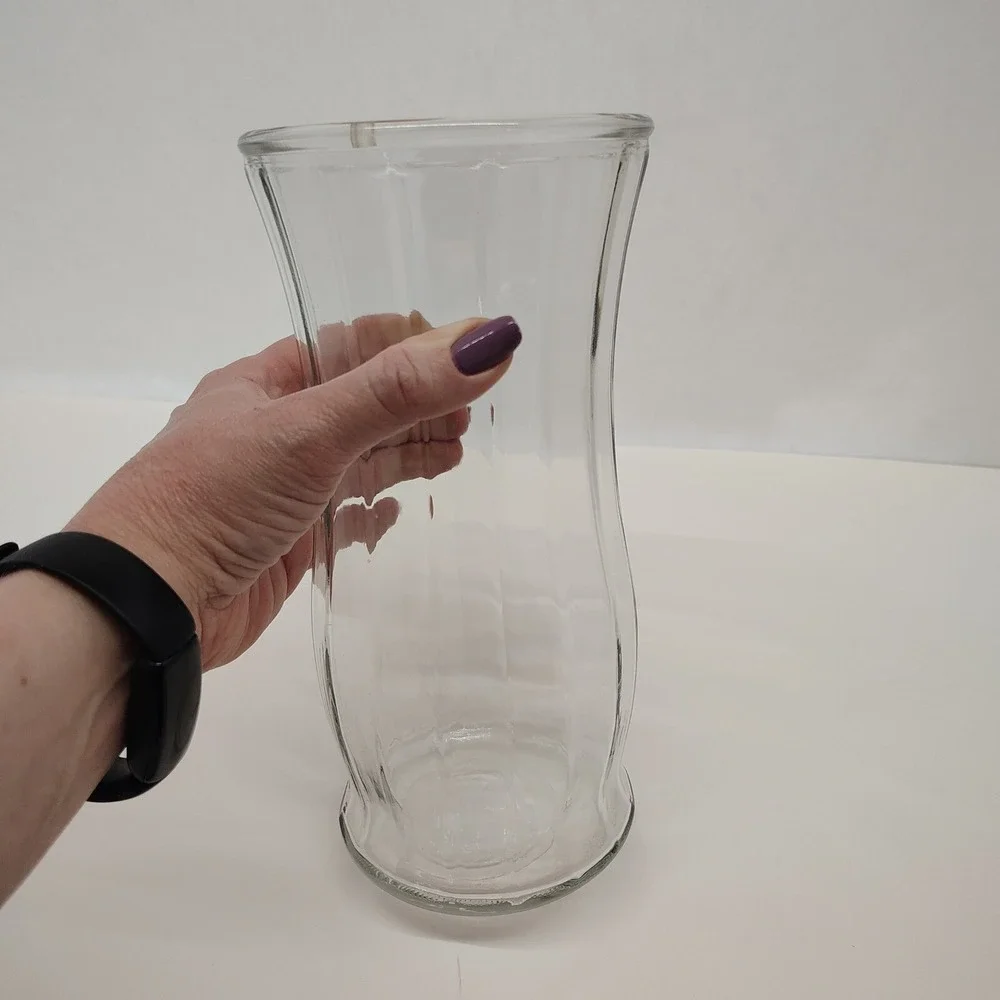 Elegant Fluted Large Vase Thick Clear Glass 9.5